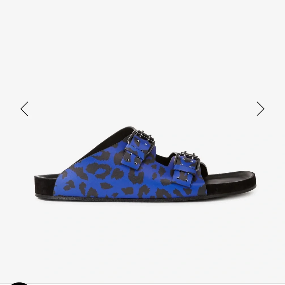 NWT The Kooples Unisex/Men’s Blue Leopard-print Leather Sandals